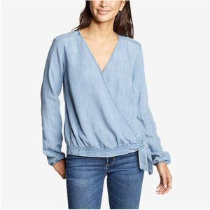 Eddie Bauer Chambray Wrap Tie Top